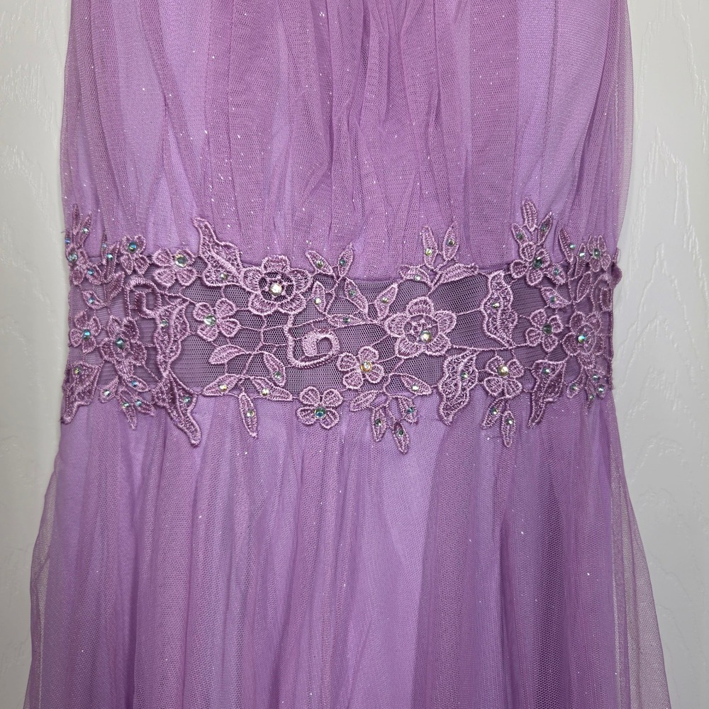 City Triangles Lavender Tulle Formal‎ Dress Floral Lace Waist Maxi Gown 9 Fairy - Picture 3 of 13